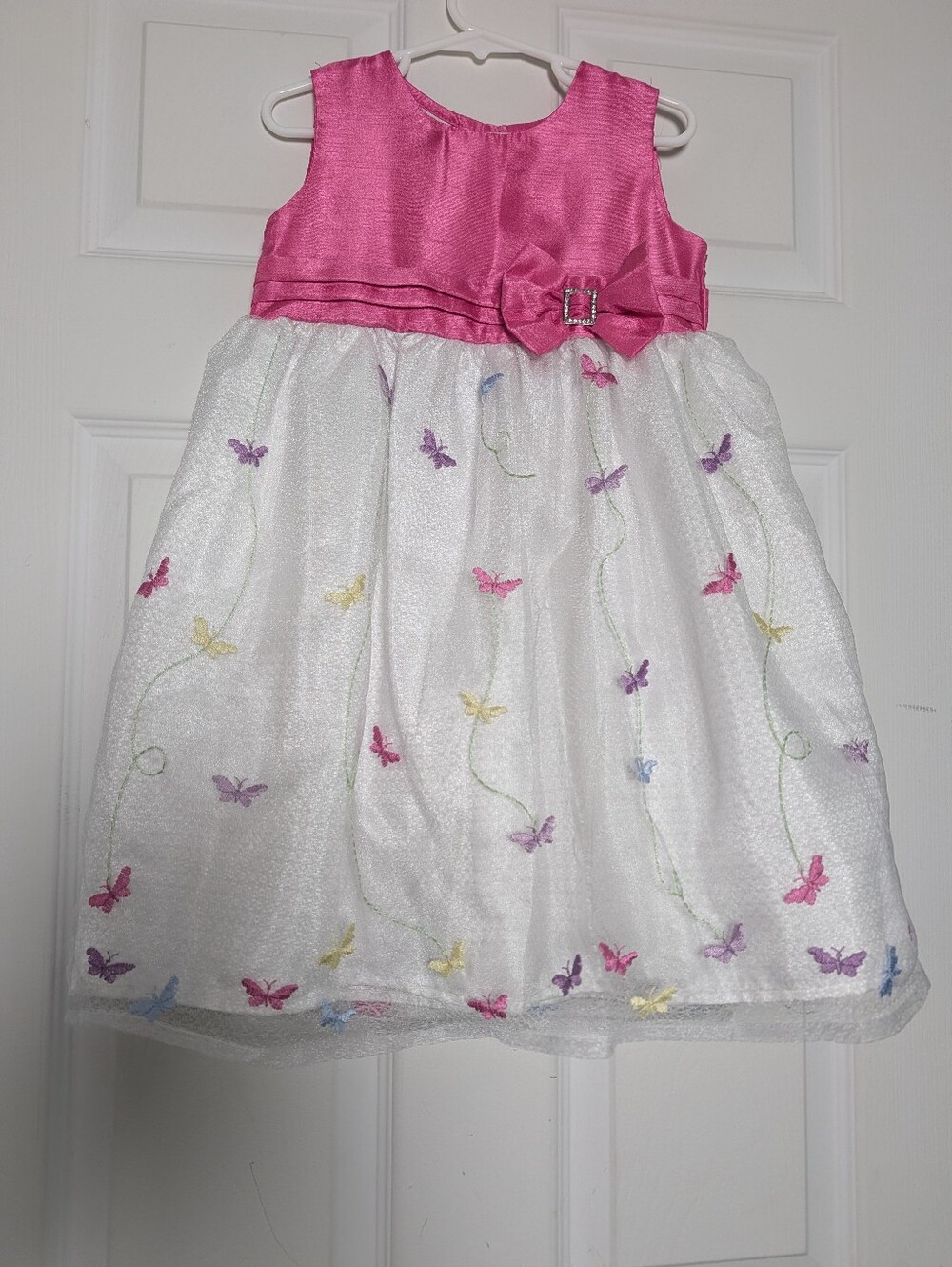New Horizons Pink Bodice White Butterfly Tulle Dress Grils Size 5T